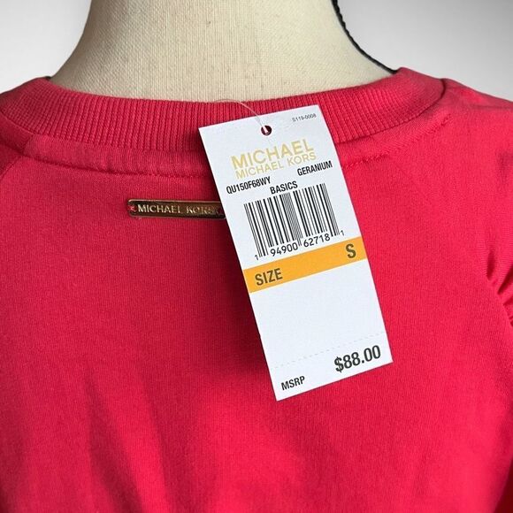 🚫SOLD🚫NWT Michael Kors Crew Neck Puff Shoulder Long Sleeve Top in Geranium - Picture 6 of 11